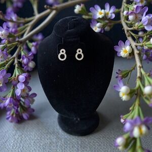 Sparkling Number 8 Infinity Earrings Dangle Studs Pave Crystal Silver Tone